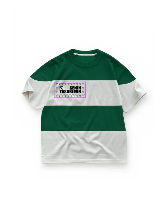 Ön Parçali İki İplik Oversize Tişört  Yeşil