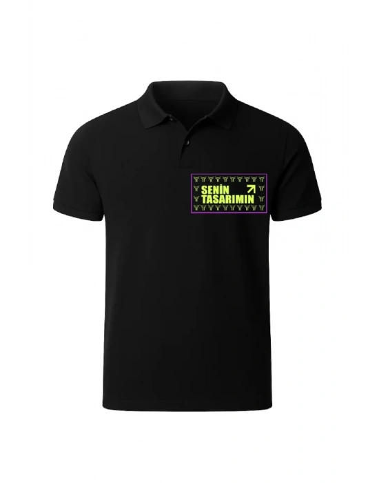 Ön Polo Yaka Pike Peteklı Tişört  iyah