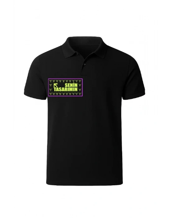 Ön Polo Yaka Pike Peteklı Tişört  iyah