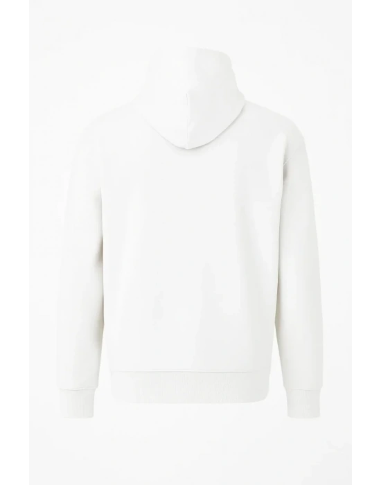 Ön Tam Fermuarlı Kapüşonlu weathirt  Beyaz