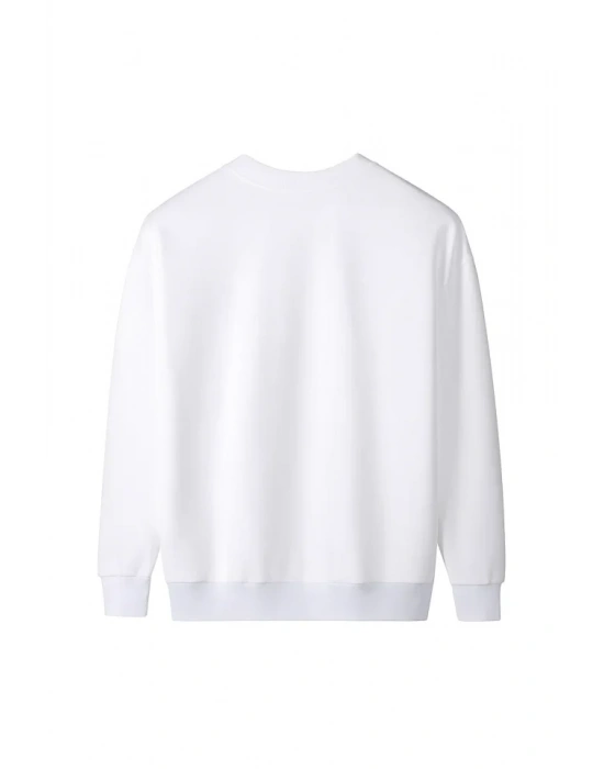 Ön Üç İplik Biskilet Yaka weatshirt  Beyaz