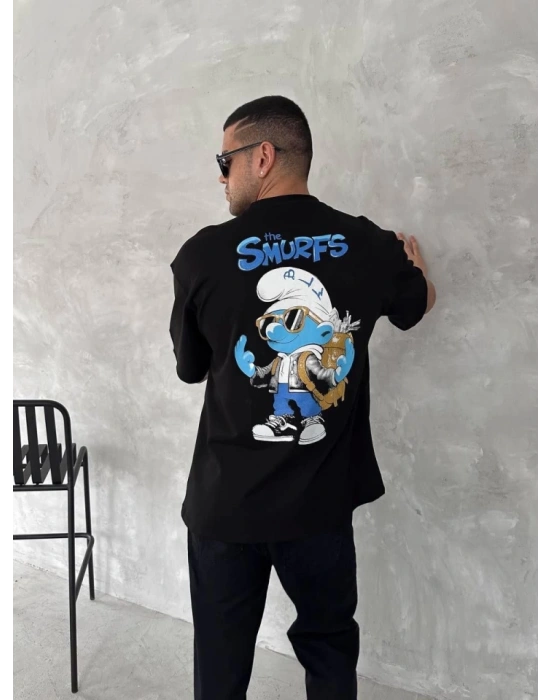 Ön Ve Arka Baskılı Oversize Bisiklet Yaka Tshirt iyah