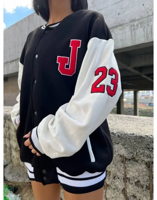 Ön Ve Kol Nakış İşlemeli Kolej Ceket  iyah