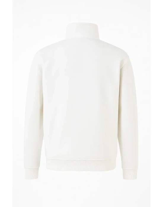 Ön Yarım Fermuarlı Oversize Yakalı Basic weathirt  Beyaz