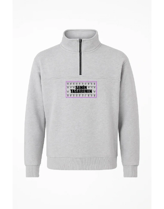 Ön Yarım Fermuarlı Oversize Yakalı Basic weathirt  Gri