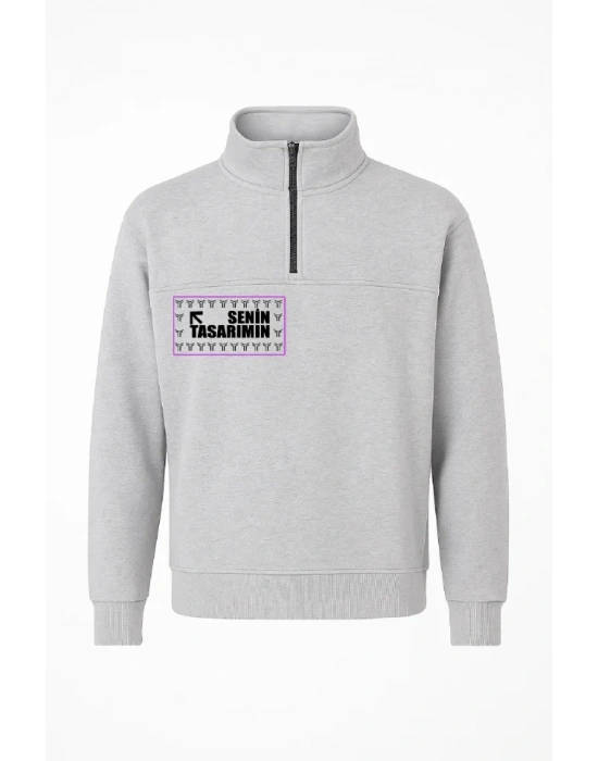 Ön Yarım Fermuarlı Oversize Yakalı Basic weathirt  Gri