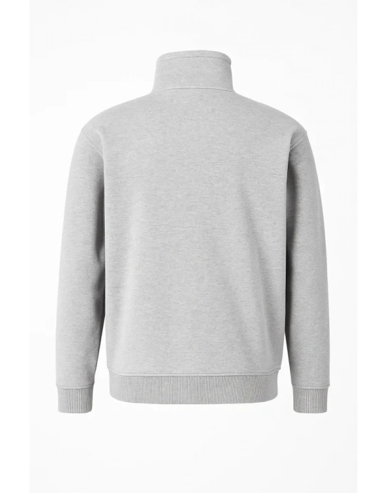 Ön Yarım Fermuarlı Oversize Yakalı Basic weathirt  Gri