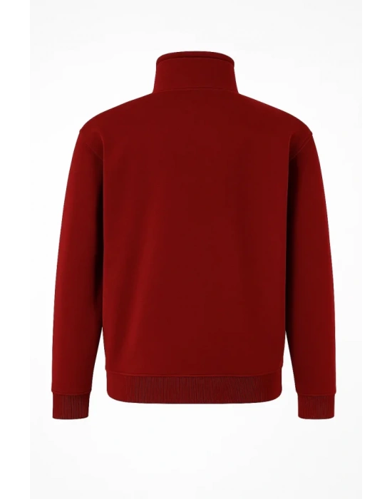 Ön Yarım Fermuarlı Oversize Yakalı Basic weathirt  Kırmızı