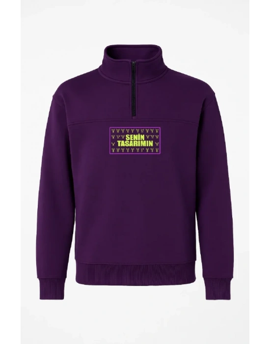 Ön Yarım Fermuarlı Oversize Yakalı Basic weathirt  or