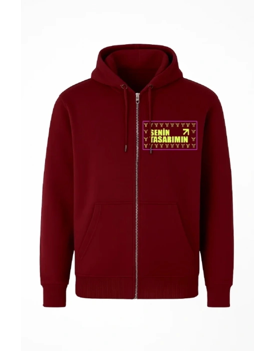 Ön Arka Tam Fermuarlı Kapüşonlu weathirt  Bordo