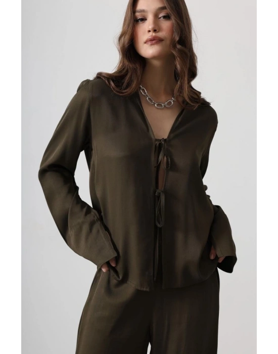 Önden Biyeli Bluz Ve Pantolon Takım  Haki