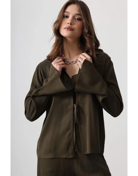 Önden Biyeli Bluz Ve Pantolon Takım  Haki