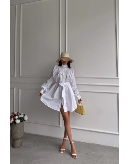 ÖNDEN DÜĞEİ POPİN KOŞ EBİE BAĞAA KEER DETAYI  Beyaz