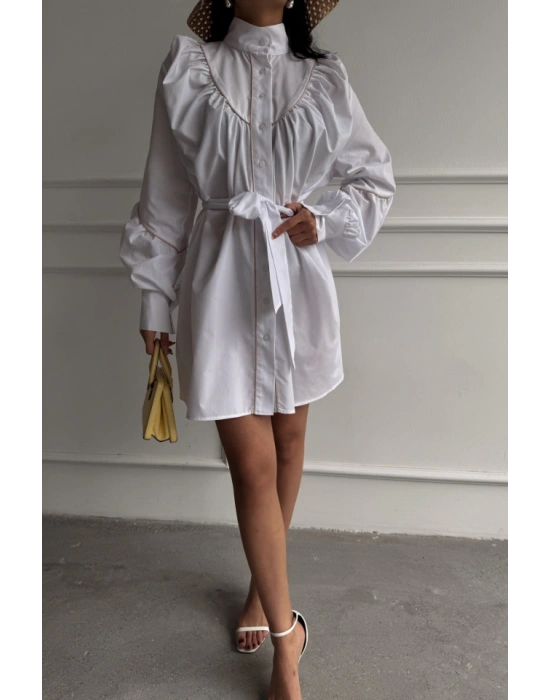 ÖNDEN DÜĞEİ POPİN KOŞ EBİE BAĞAA KEER DETAYI  Beyaz