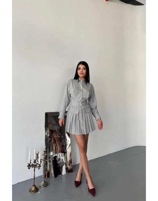 ÖNDEN GOLD DÜĞMELİ PİLELİ KIA ELBİE  Gri