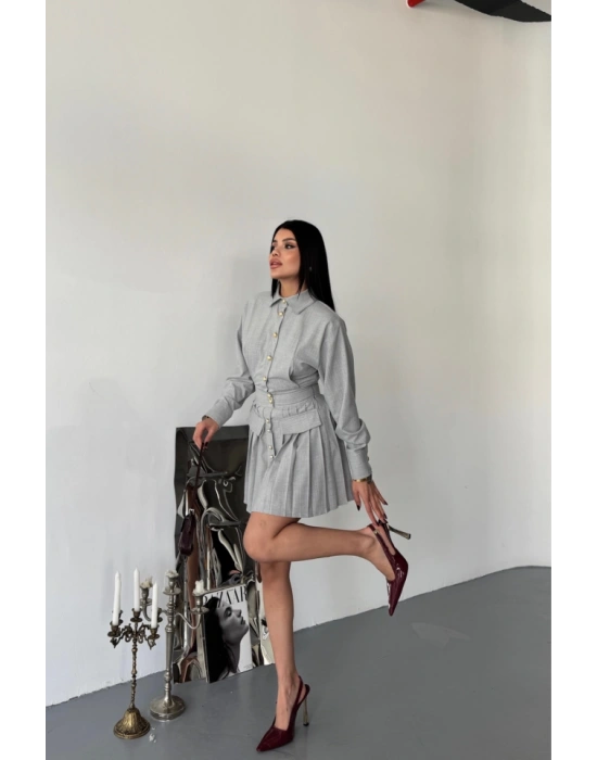 ÖNDEN GOLD DÜĞMELİ PİLELİ KIA ELBİE  Gri