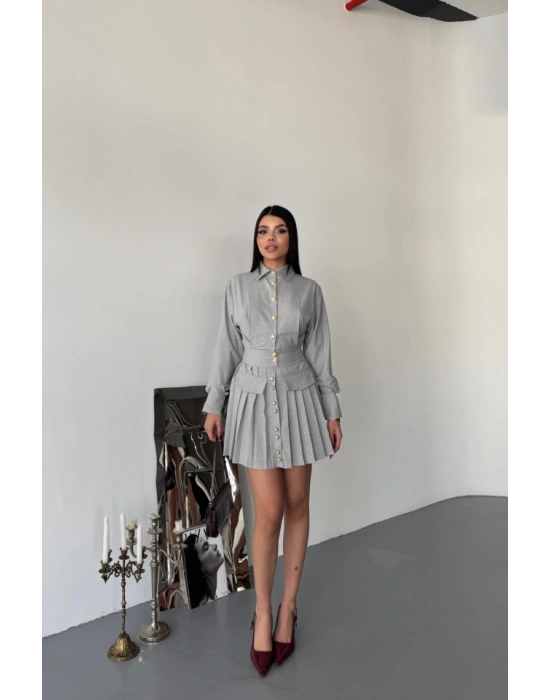 ÖNDEN GOLD DÜĞMELİ PİLELİ KIA ELBİE  Gri