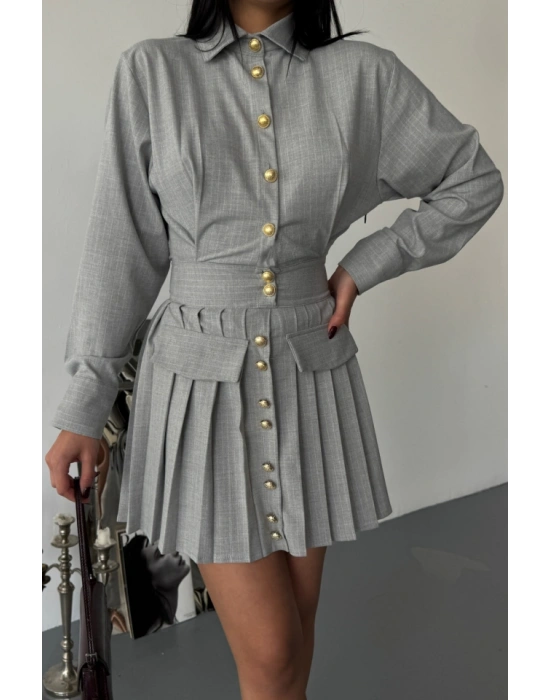 ÖNDEN GOLD DÜĞMELİ PİLELİ KIA ELBİE  Gri