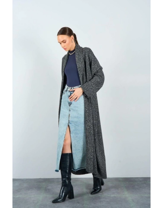 Önü Açık Şal Yaka Hırka  Siyah