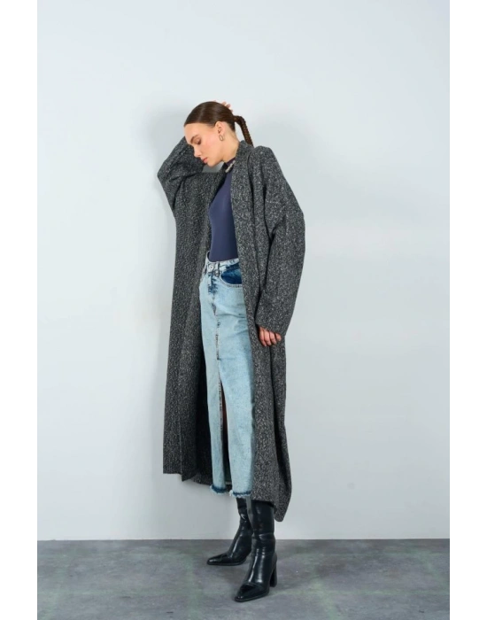 Önü Açık Şal Yaka Hırka  Siyah