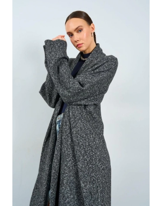 Önü Açık Şal Yaka Hırka  Siyah