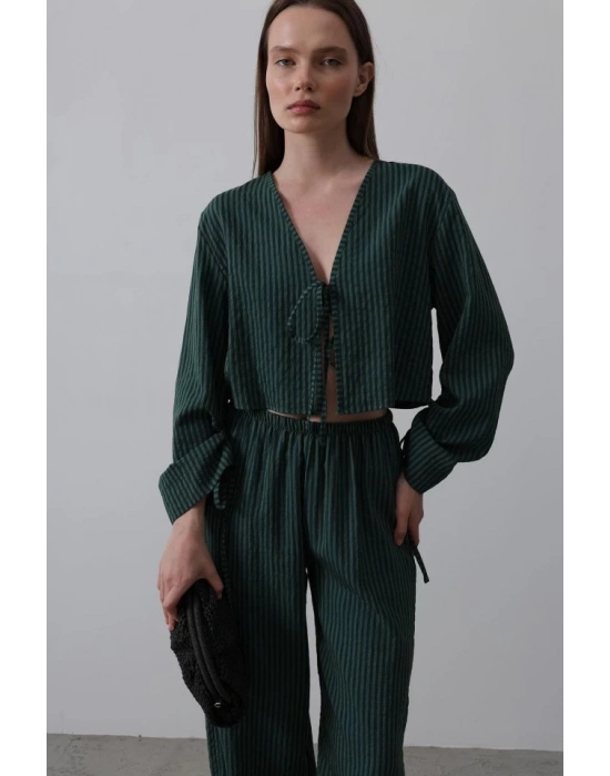 Önü Bağlamalı Crop Takım  Yeşil