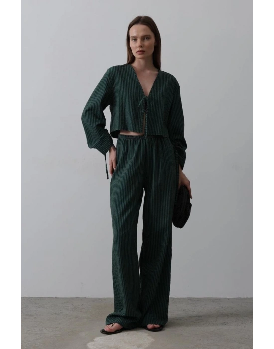 Önü Bağlamalı Crop Takım  Yeşil