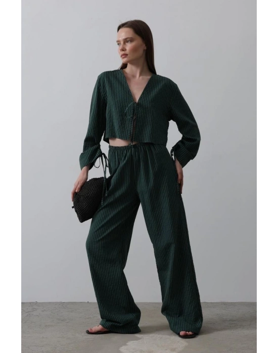 Önü Bağlamalı Crop Takım  Yeşil