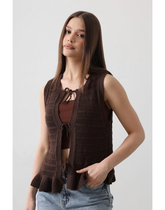 Önü Bağlamalı Yelek  Kahve