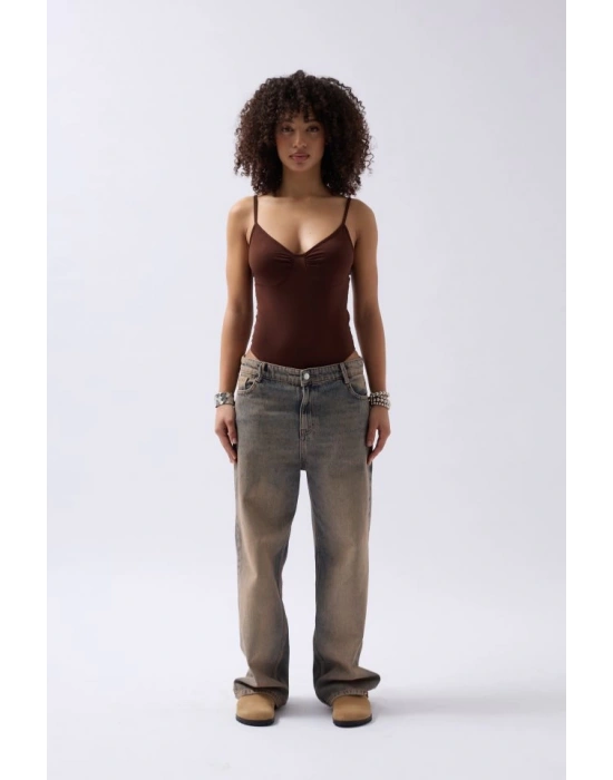 Önü Büzgülü Askılı Bodysuit