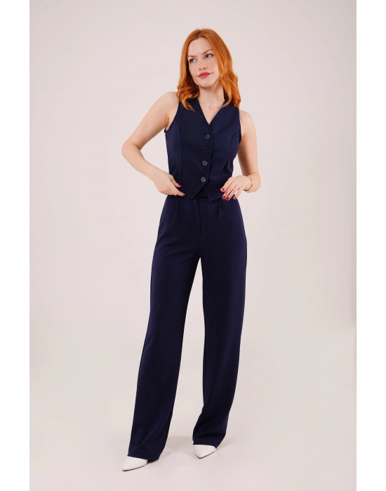 Önü Düğmeli Lacivert Yelek