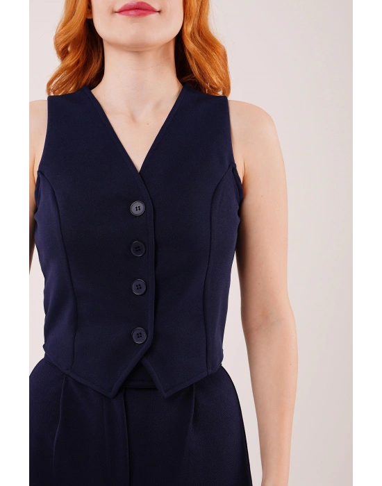 Önü Düğmeli Lacivert Yelek