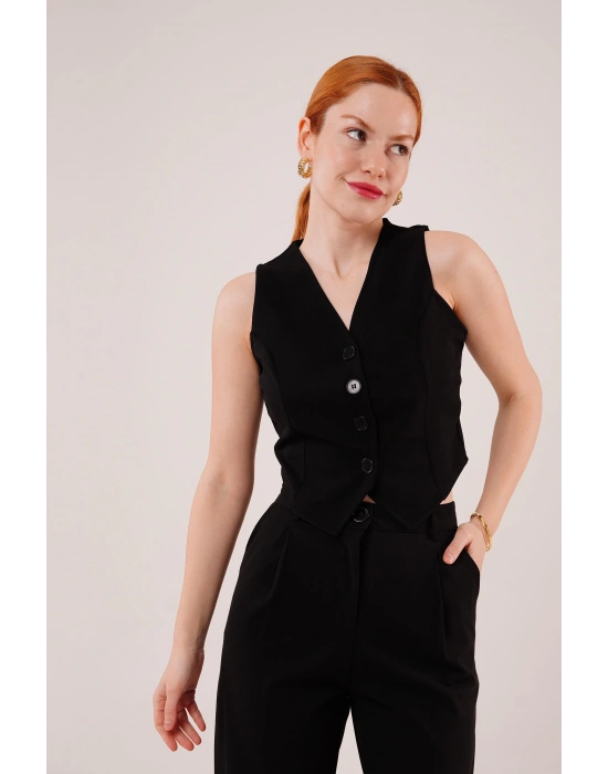 Önü Düğmeli iyah Yelek