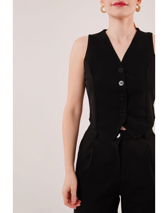 Önü Düğmeli iyah Yelek