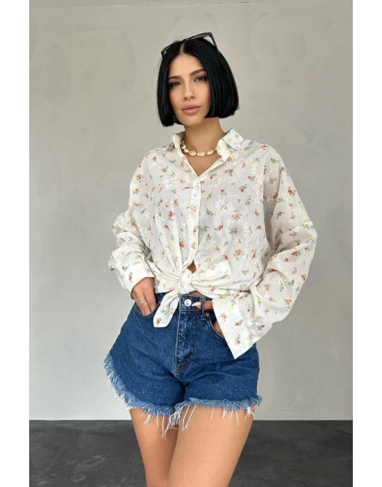 Oranj Brode Çiçek Nakışlı Klasik Gömlek