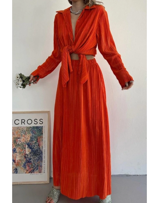 Oranj Fitilli Gömlek Ve Uzun Etek Takım