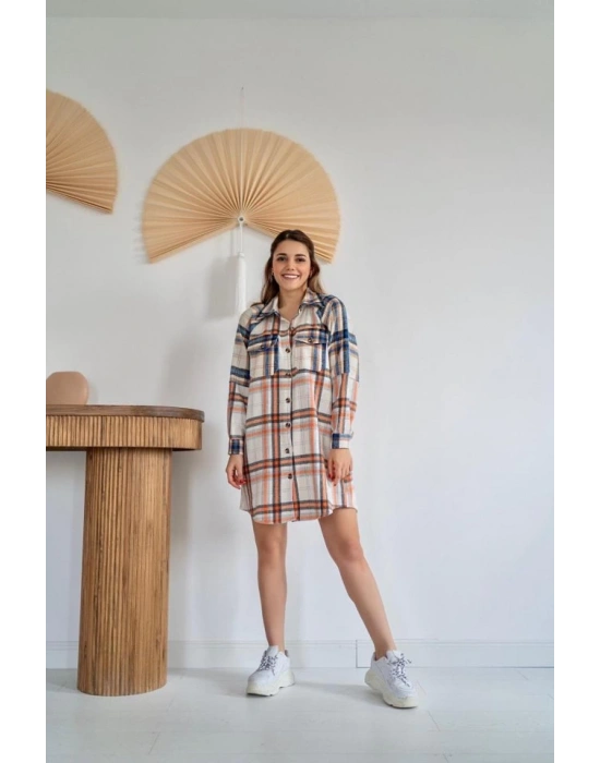 Oranj Oduncu Gömlek Elbise