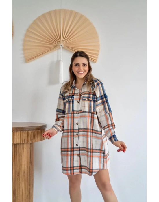 Oranj Oduncu Gömlek Elbise