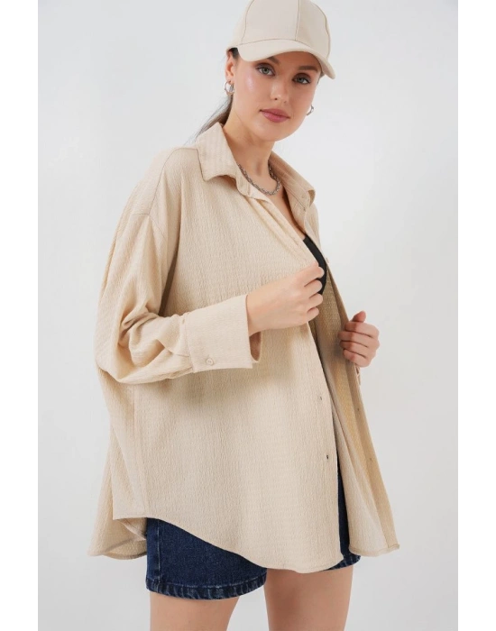 Örme Oversize Gömlek 20264  Bej