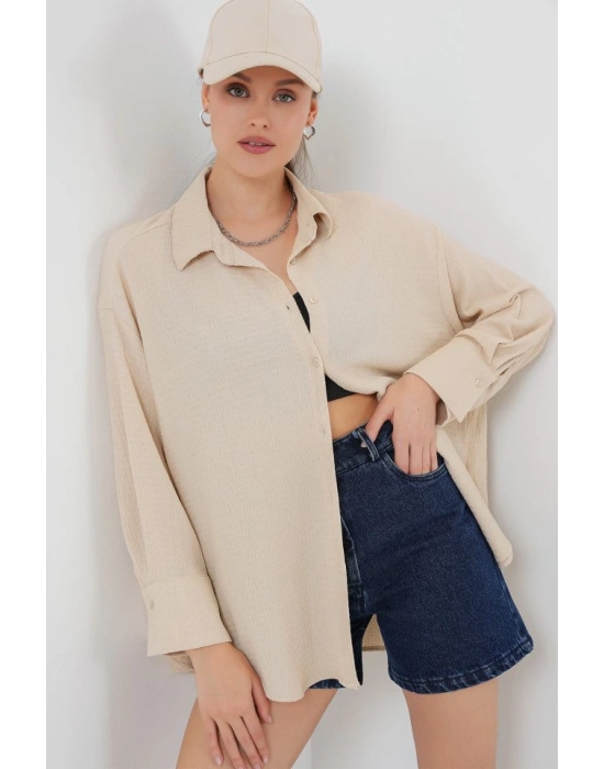 Örme Oversize Gömlek 20264  Bej