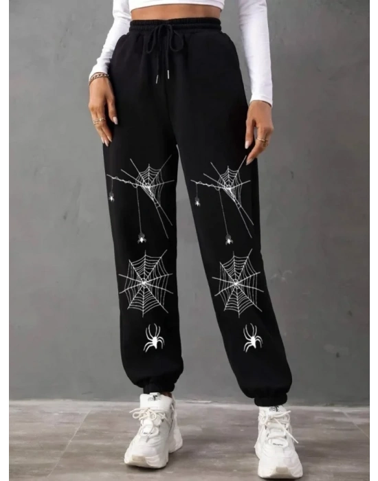 Örümcek Baskılı Eşofman Altı  iyah