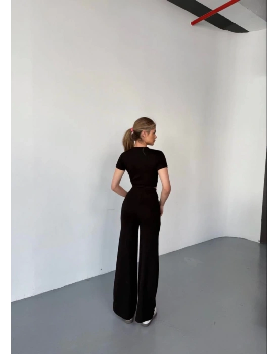 Osy Modal Yumuşak Dokulu Kumaş Kısa Kollu Crop Rahat Pantalon Ikili Takım  Siyah