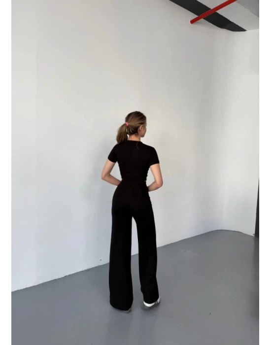 Osy Modal Yumuşak Dokulu Kumaş Kısa Kollu Crop Rahat Pantalon Ikili Takım  Siyah