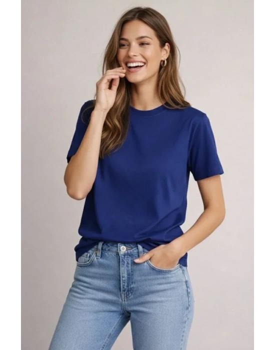 Osy odal Yumuşak Dokulu Kumaş Bisiklet Yaka Tshirt  acivert