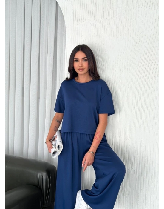 Osy odal Yumuşak Dokulu Kumaş Bisiklet Yaka Tshirt Bol Paça Pantalon Ikili Takım aks avi