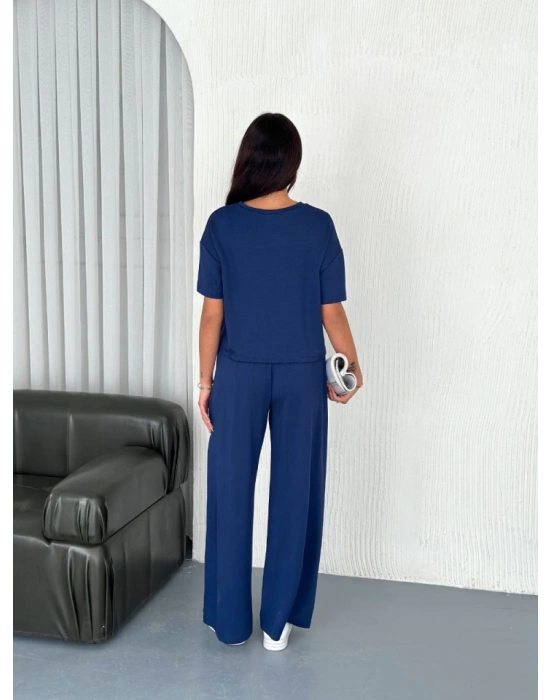 Osy odal Yumuşak Dokulu Kumaş Bisiklet Yaka Tshirt Bol Paça Pantalon Ikili Takım aks avi