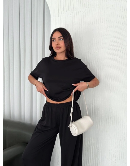 Osy odal Yumuşak Dokulu Kumaş Bisiklet Yaka Tshirt Bol Paça Pantalon Ikili Takım iyah