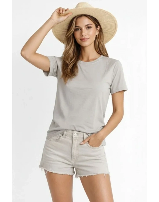 Osy odal Yumuşak Dokulu Kumaş Bisiklet Yaka Tshirt  Gri