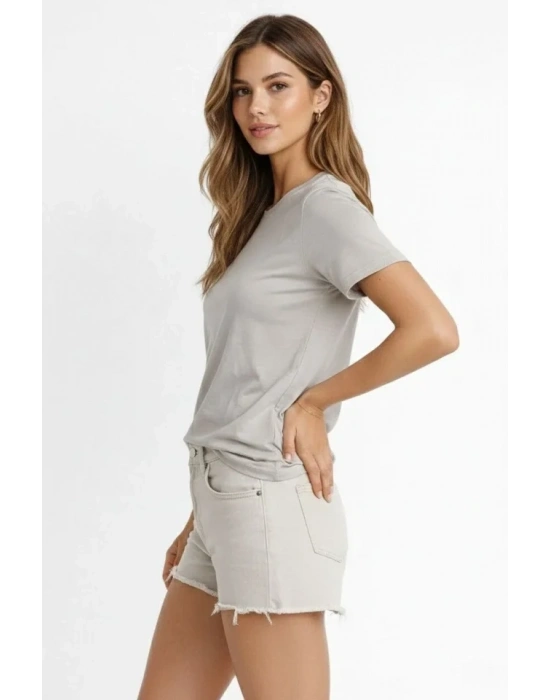 Osy odal Yumuşak Dokulu Kumaş Bisiklet Yaka Tshirt  Gri