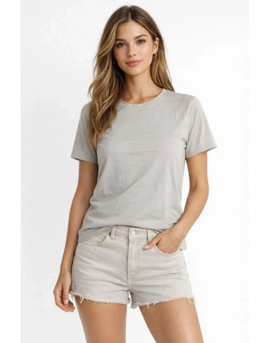 Osy odal Yumuşak Dokulu Kumaş Bisiklet Yaka Tshirt  Gri